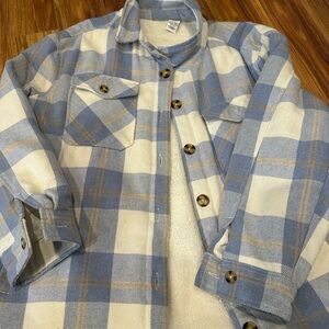 Blue and Cream Plaid Button-Up Jacket